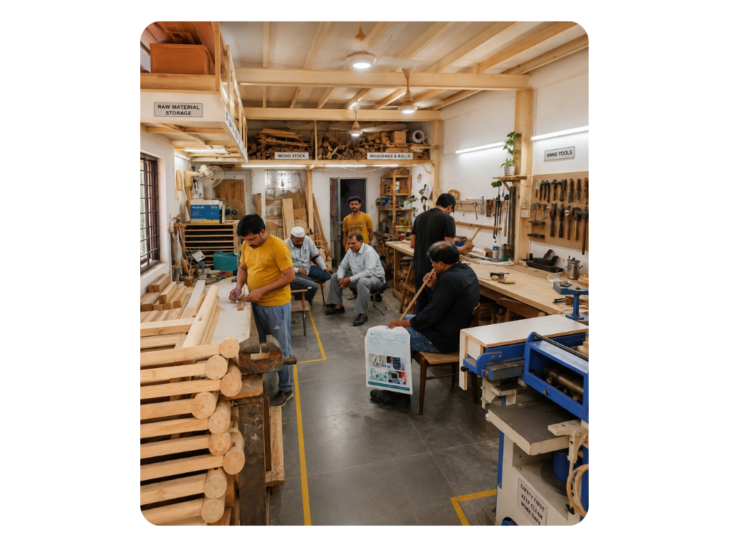 Craftsmen at work in the Vogue Furniture Studio workshop